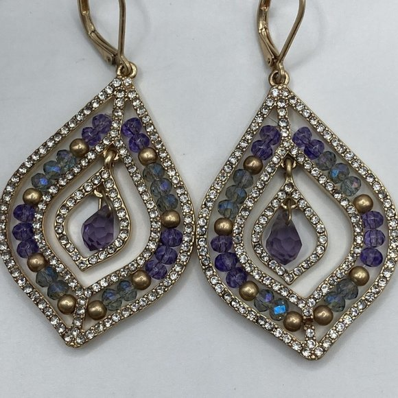 Lonna & Lilly beaded chandelier Pave Crystals Gold Tone‎ Purple Drop   EARRINGS - Picture 1 of 8